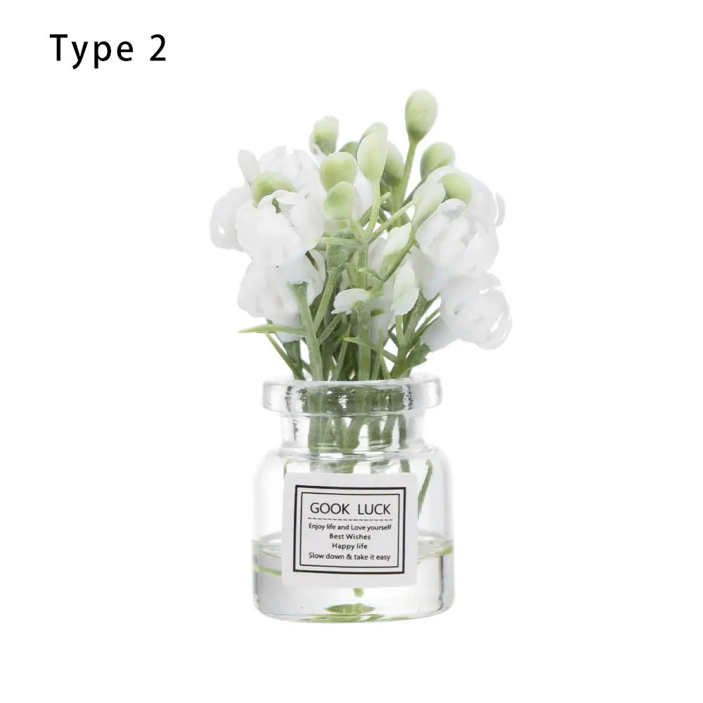

1:12 Scale Mini Floral Arrangement Miniature Model Pink Rose Doll Accessories Dollhouse Flower Vase White Jasmine