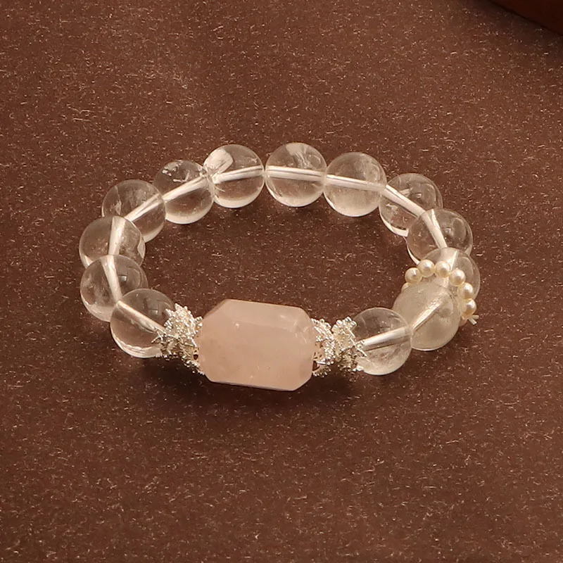 

Minar Hot Sale Transparent Crystal Natural Stone Pink CZ Zircon Simulated Pearl Circle Beaded Strand Bracelets for Women Girls