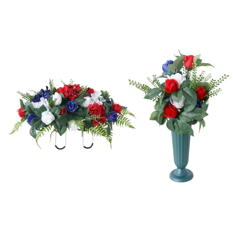 KX4B Artificial Cemetery Flower Saddles Cemetery Tombstone Flower Saddles Artificial Flower Bouquets for Graveyard Decoration