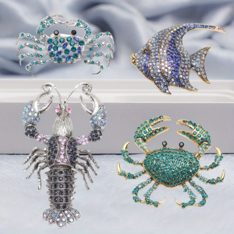 Rhinestone Lovely Crab Brooches for Women New Sparking Sea Animal Party Casual Brooch Pin Gifts