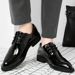 Official Social Shoe Male Bright Upper Pointed Toe Patent Leather Luxury Designer High Quality Fashion Casual Men's Formal Shoes