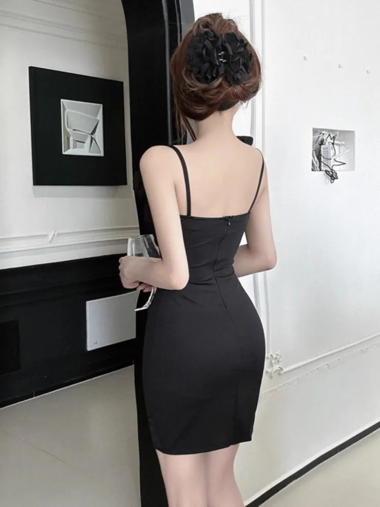 Kimotimo Sexy 3D Flower Spaghetti Strap Bodycon Dress Women Summer Birthday PartyTwist Design Wrapped Short Strapless Dresses