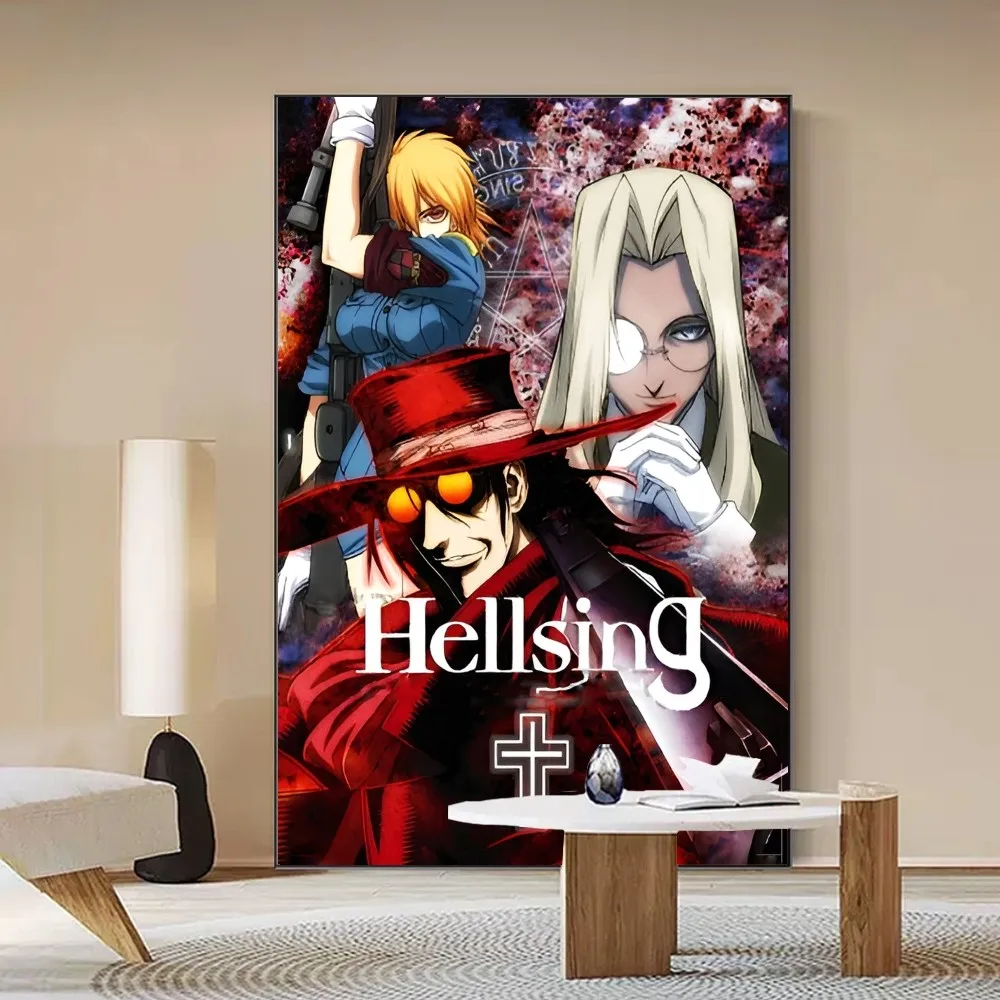 Vintage Anime Figure Hellsing Ultimate Poster Self-adhesive Art Poster Retro Kraft Paper Sticker DIY Room Bar Vintage Decorative