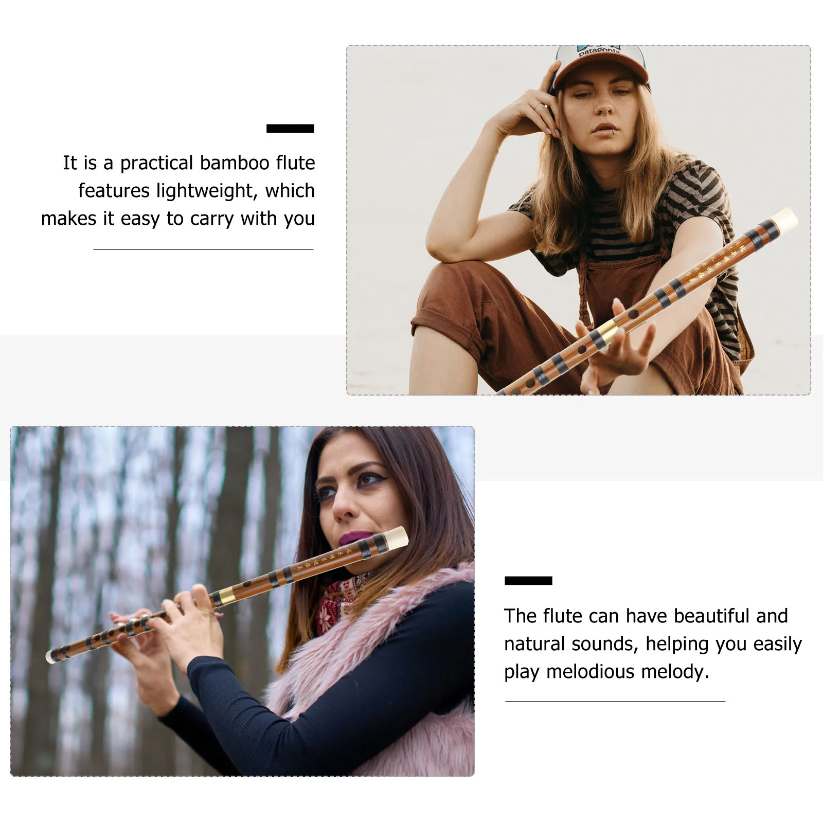 

1set Premium Bamboo Flute Instrument Chinese Traditional Retro Durable Sturdy Portable for Beginners Students Lightweight Glossy