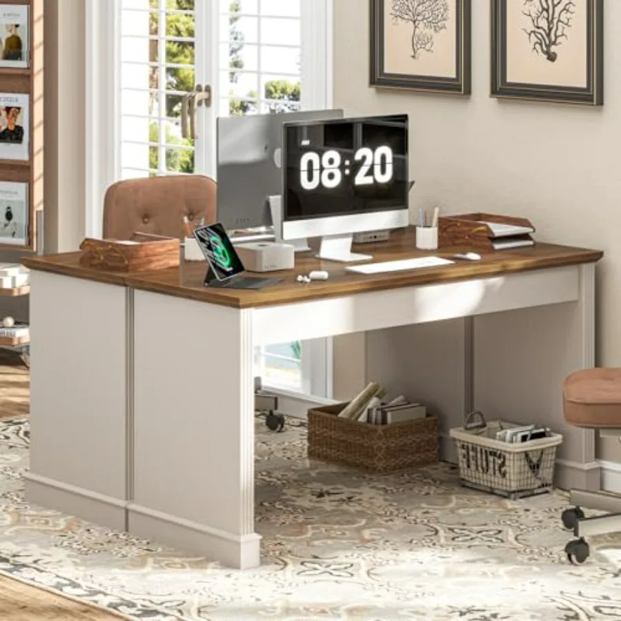 

Компьютерный стол Farmhouse 59 Executive: простая и просторная рабочая станция для удаленной работы, учебы и домашнего офиса, уникальный белый цвет