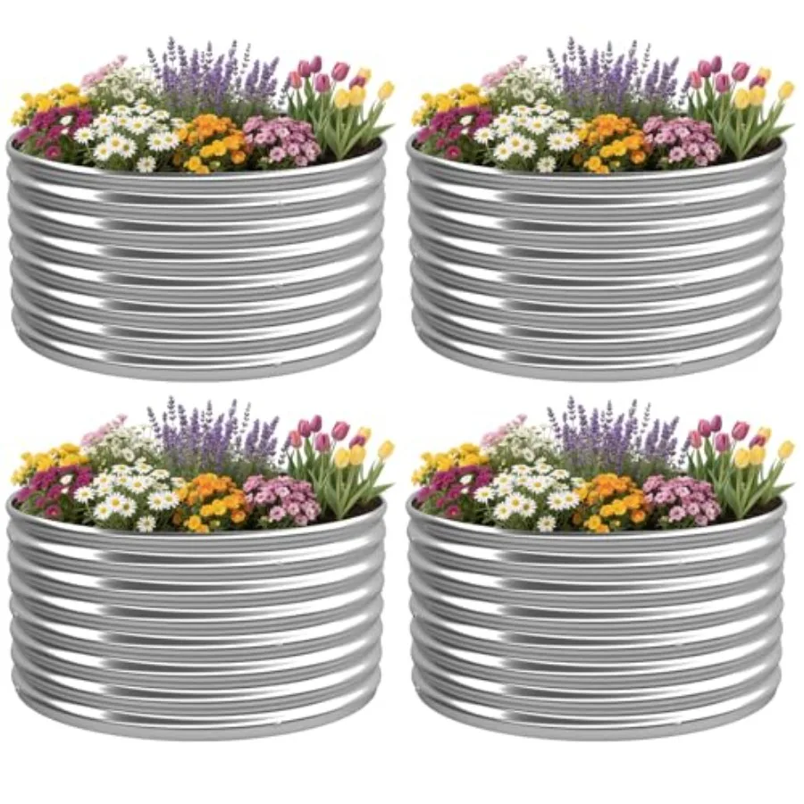 

Комплект из 4 круглых приподнятых грядок 2x2 фута для садоводства, из гофрированной оцинкованной стали, для улицы, металлические, надземные