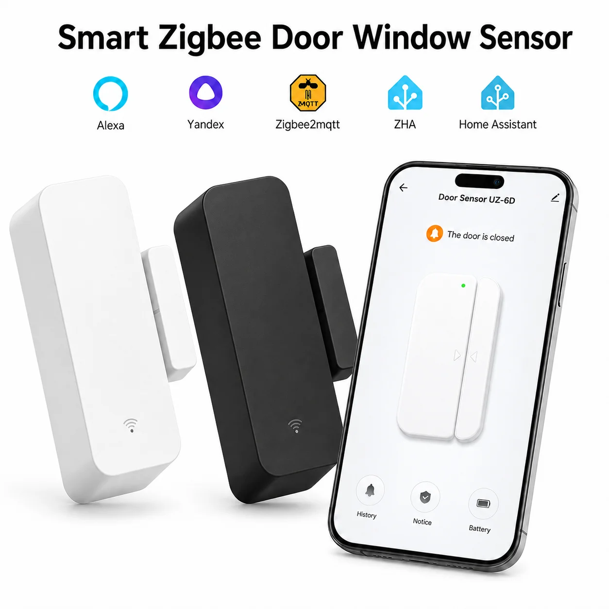 Zigbee 3.0 Intelligenter Tür- und Fenstersensor mit Magnetkontakt für Haussicherheitsalarm, ZHA Zigbee2MQTT Unterstützung für Hausautomatisierung