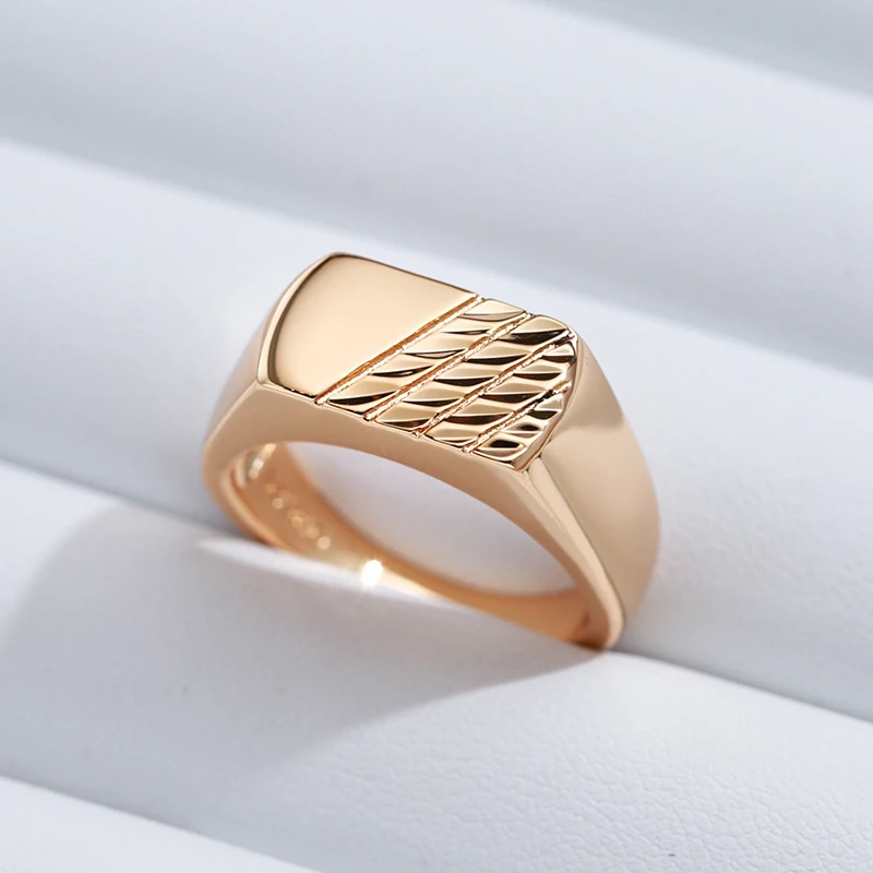 Kinel Hot Fashion Glossy Men Ring 585 Rose Gold Color Simple Square Ring For Women High Quality Daily Fine Jewelry