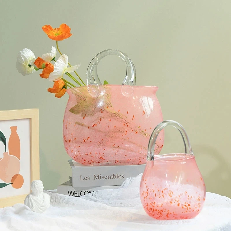 Imagem -04 - Criativo Rosa Portátil Bolsa de Vidro Vaso Decoração para Sala Estar Arranjo Flor Hidropônica Cesta Arte Decorativa Vaso Mesa