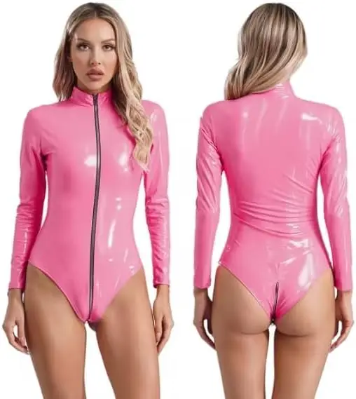 

Women's Latex Bodysuit Long Sleeve Rubber Swimsuit
