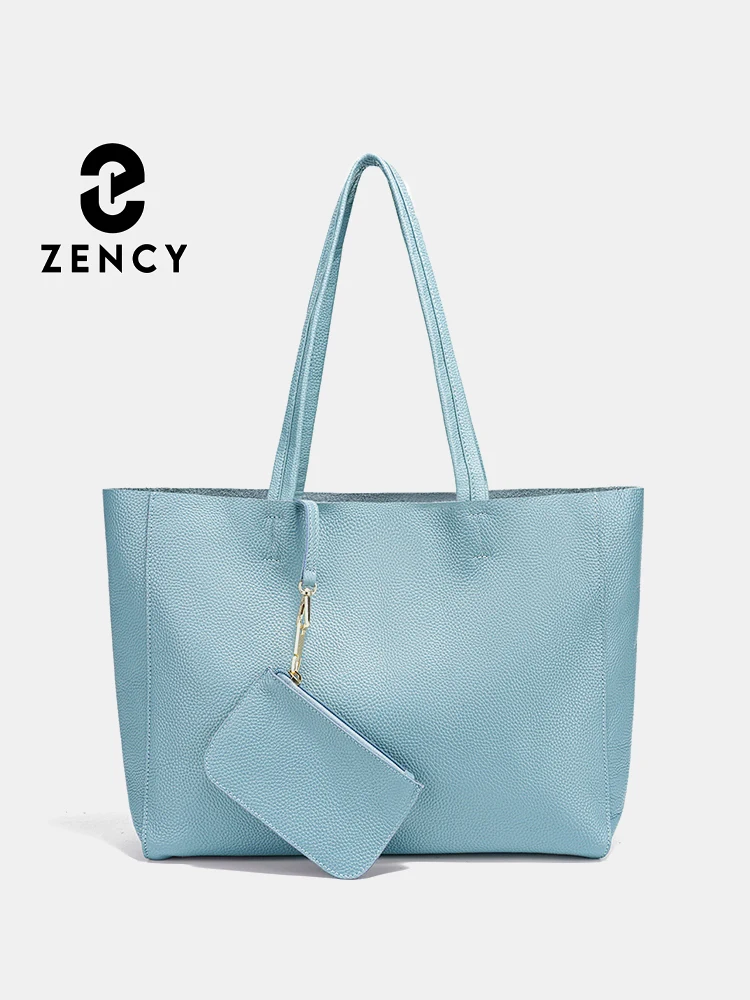 Zency Bolso de mano de gran capacidad para mujer, bolso informal azul bebé, bolsillo para tarjetas con cremallera adicional para iPad A4, bolso de compras para regalo, hombros