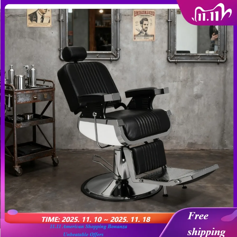 Sillón de peluquero reclinable resistente de 500 libras - 360 ° Giratorio, reposacabezas, equipo profesional de spa para el cabello vintage | Personalizado