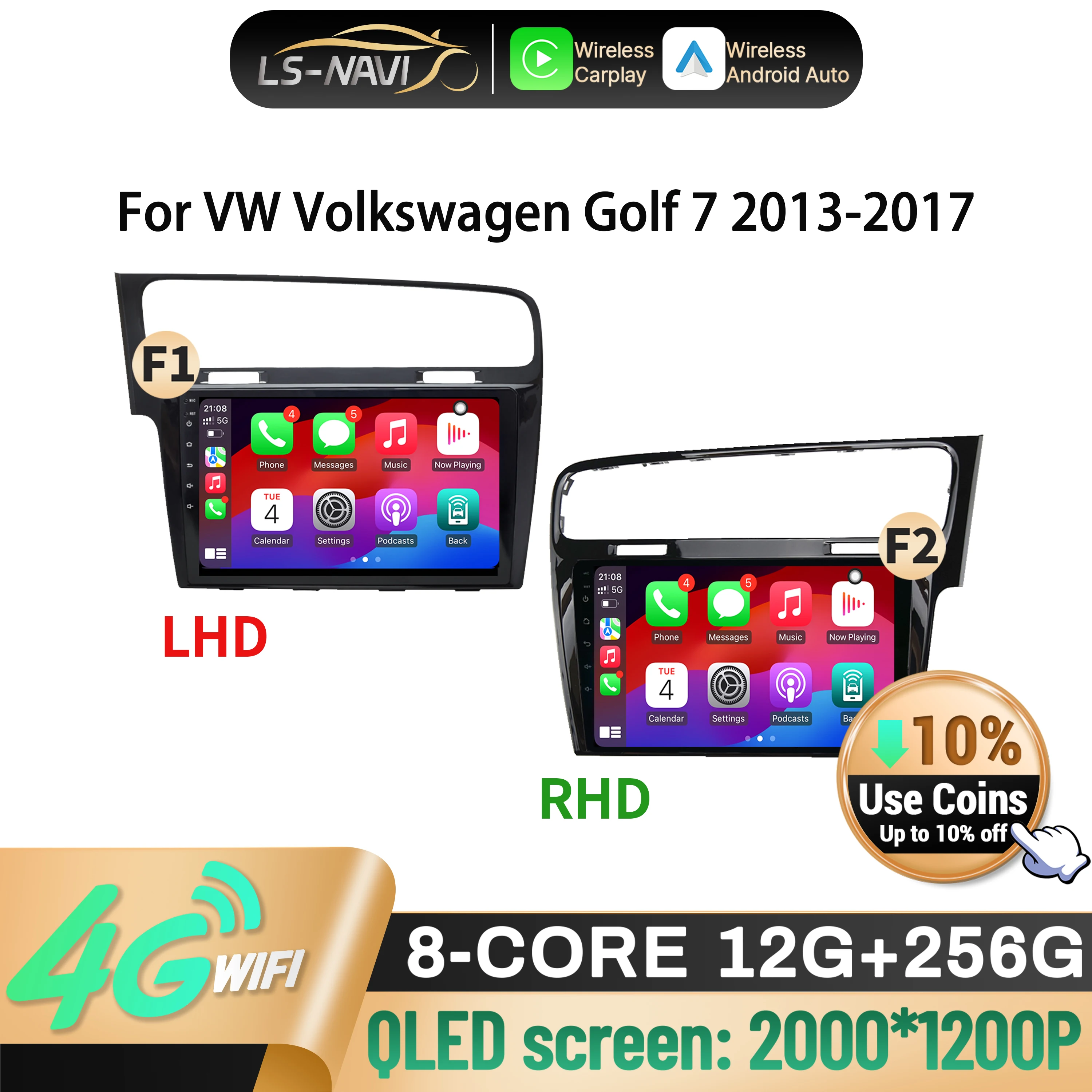

Car Radio For VW Volkswagen Golf 7 2013-2017 Wireless CarPlay Multimedia Android 14 Navigation Touch 2K QLED Screen