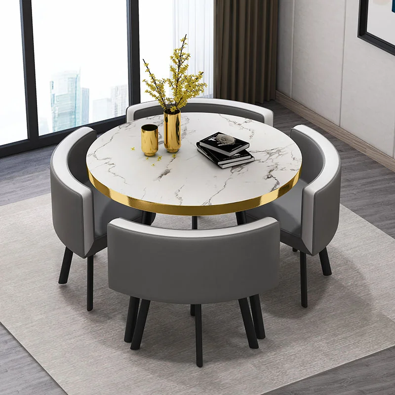 

Marble Round Dining Tables Set 4 Chairs Modern Center Table Luxury White Muebles Para El Hogar Apartment Furniture GPF26XP