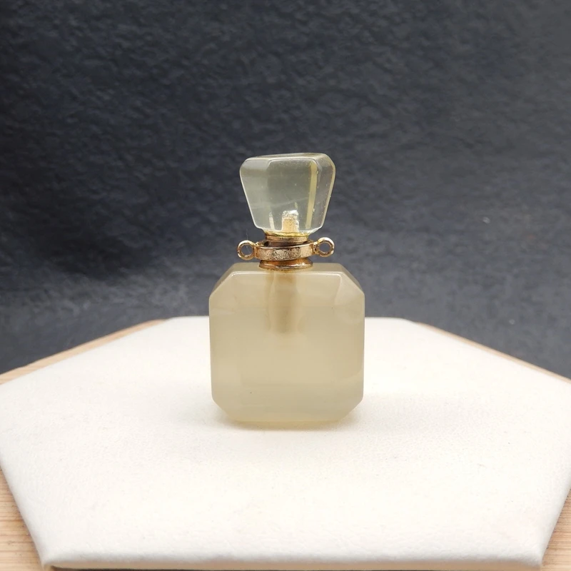 

Handmade Natural Gemstone Citrine Perfume Bottle Necklace, Hand-Carved Scent Vial Pendant, Unique Jewelry Gift for Her