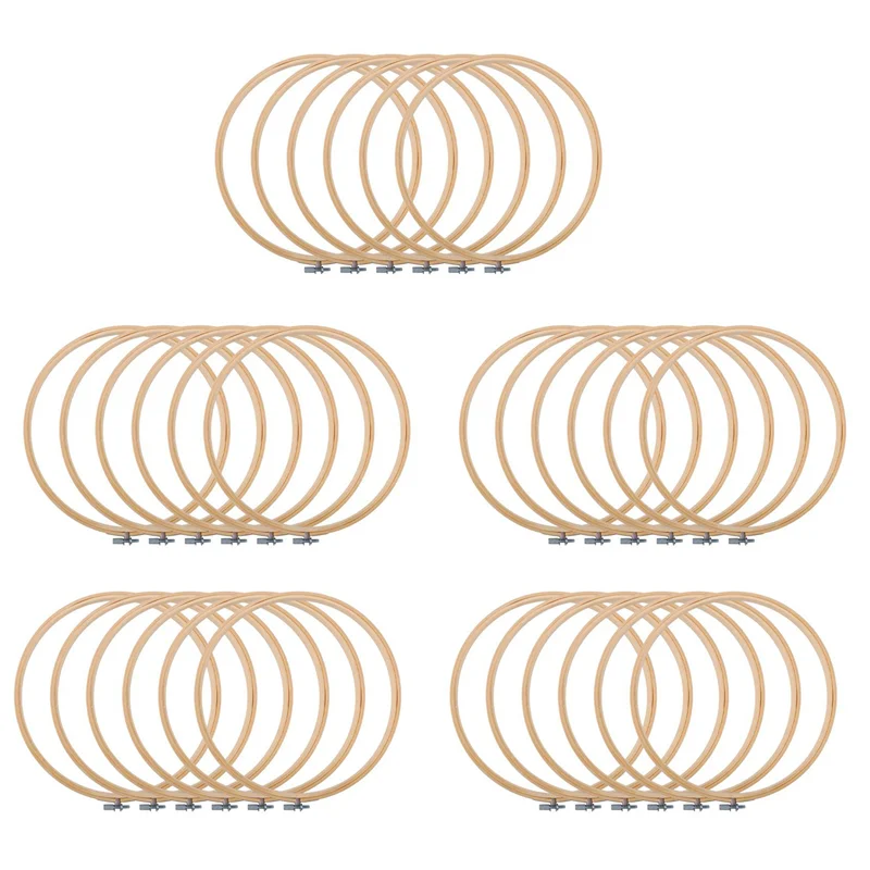 Cerceaux de broderie ronds en bois de 10 pouces, cercle de bambou réglable, point de croix, anneau en vrac, vente en gros, ABXF-30 pièces