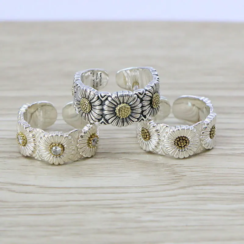 

Fashion Jewelry 925 Sterling Silver Small Daisy Ring Sunflower Couple Ring Single Tail Ring Silver Ring