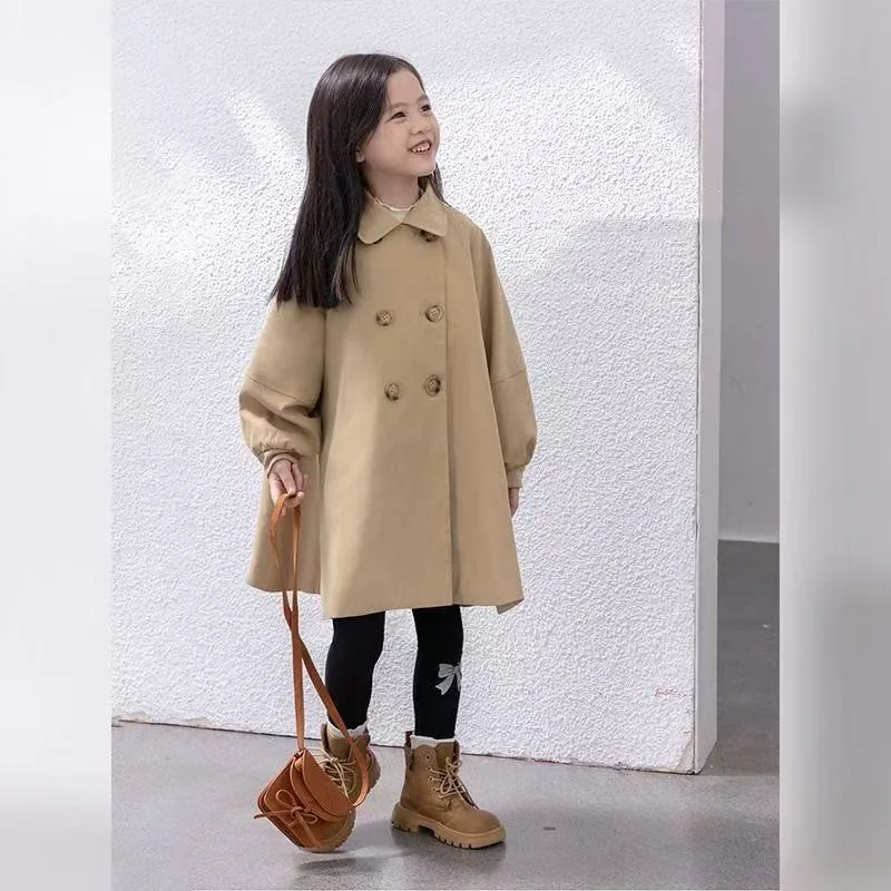 

Girls Cotton Trench Coat Spring Autumn Windbreaker Coats Khaki Princess Oversize Coat Medium Long Outerwear Clothes 110-160CM