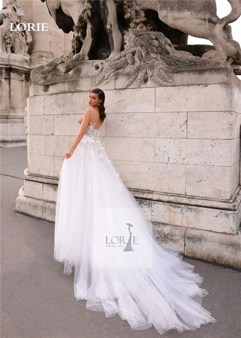 LORIE A Line Lace Wedding Dress vestidos de novia 3D flowers Sleeveless Appliques Bride Dresses Soft Tulle Wedding Gowns