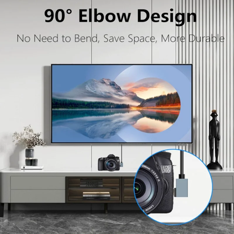 HD 8k@60hz 90 Degree Angle Micro HDMI-Compatible Coiled Cable HDTV-2.1 Computer TV Monitor Digital Camera Universal