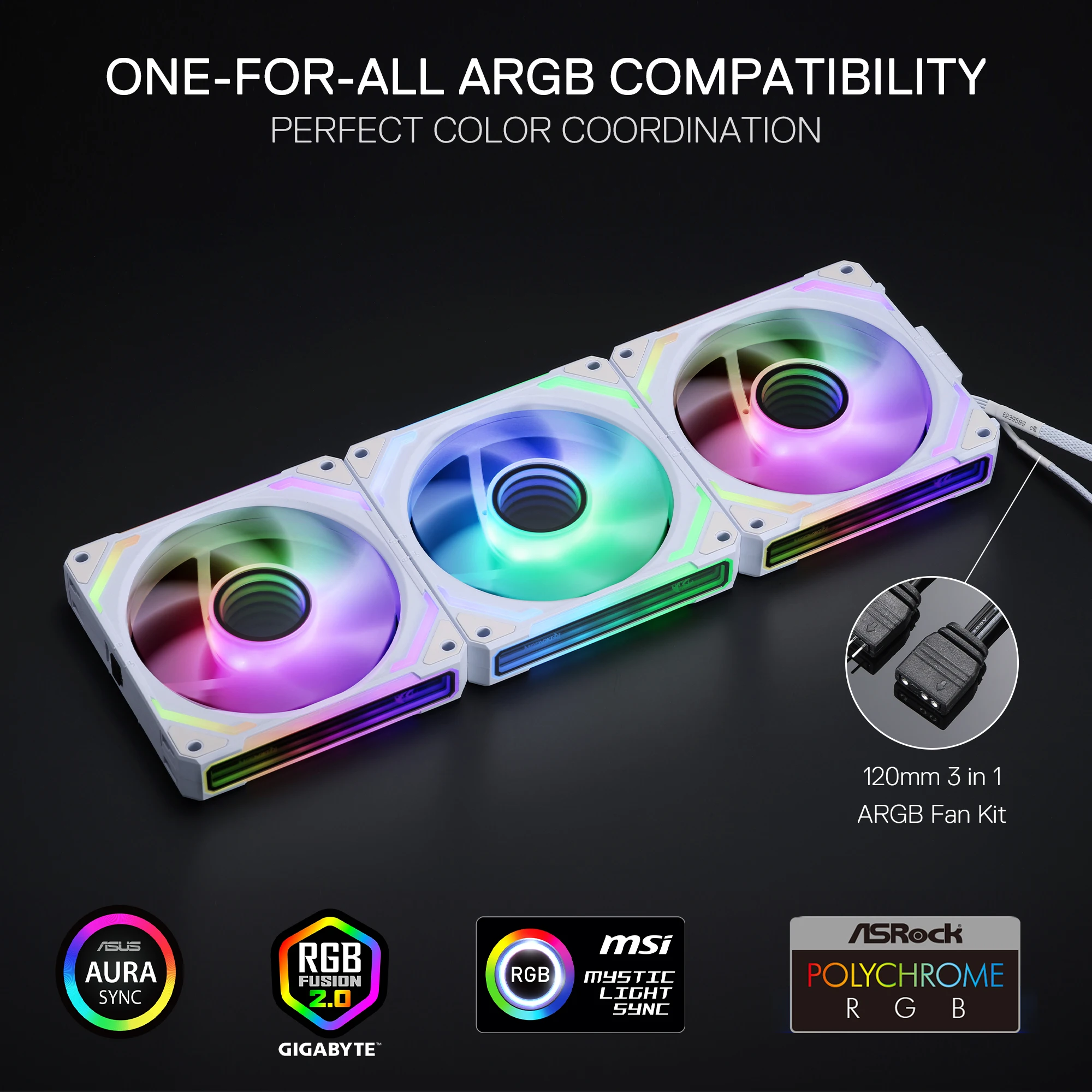 Redragon GCF012 عكس 120 مم PC Case Fan Daisy-Chain Connection 5V 3Pin ARGB Lighting، 4 Pin PWM Case Fan #5