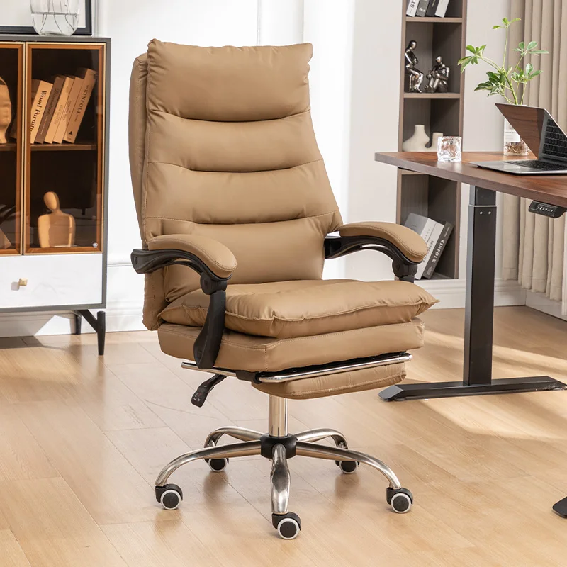 ​Ergonomic Reclining Office Chair With Genuine Leather Seat Adjustable Lumbar Support For Home Executive Computer Workstation​