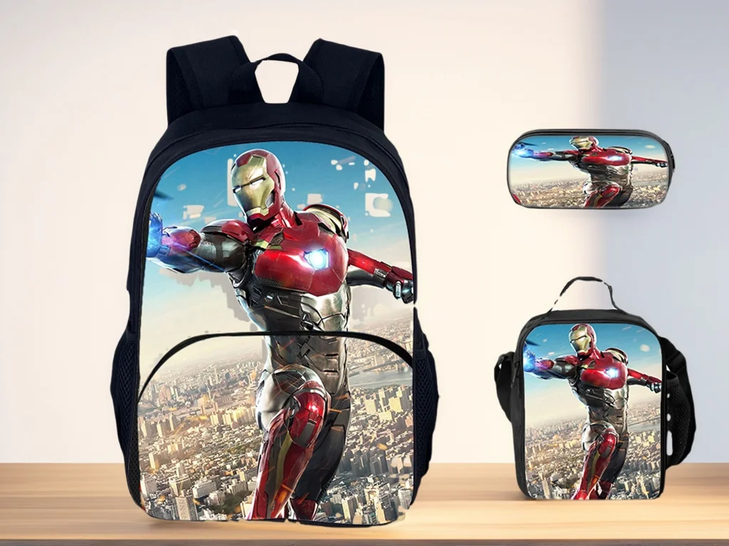 

Elementary Kid Iron Man Cute Rucksack and Waterproof Lunch Tote Pencil Box Set,Back to School Lightweight Bookbag