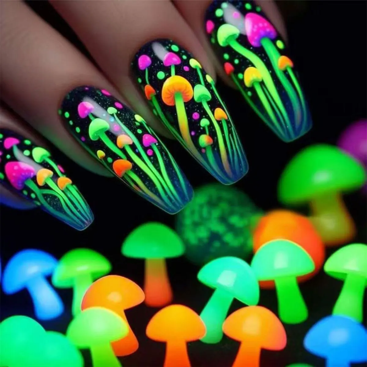 

24pcs/set short medium long fake nails for women cute heart mushroom flowers for summer Square almond tips press on false nail