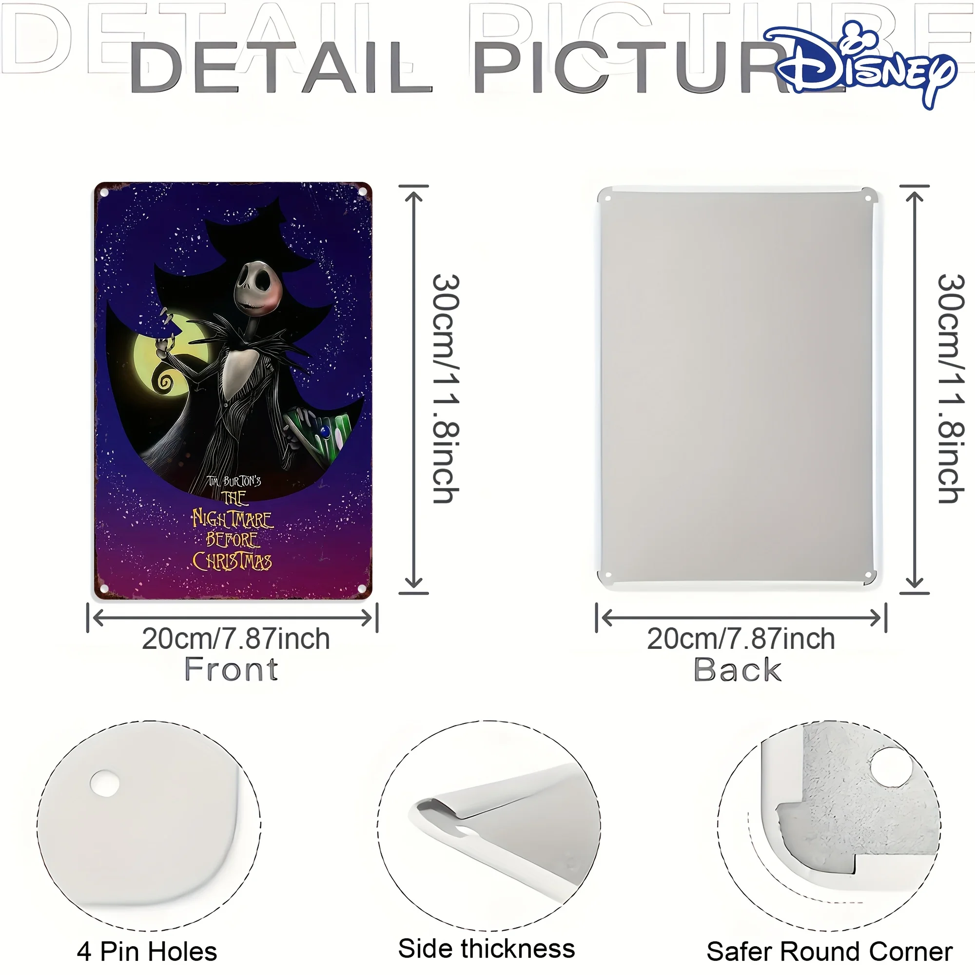 1 قطعة كابوس تيم بيرتون قبل عيد الميلاد جاك سكيلينجتون علامة معدنية من القصدير ، 20.32 × 30.48 سم ، ديكور معلق على الحائط حديدي متين #3