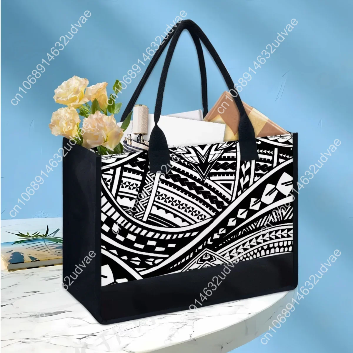 Polynesian Totem Print Elegant Ladies Tote Bag Retro Portable Travel Canvas Beach Bag Casual Outsoor Girls Handbag Bolsos Mujer