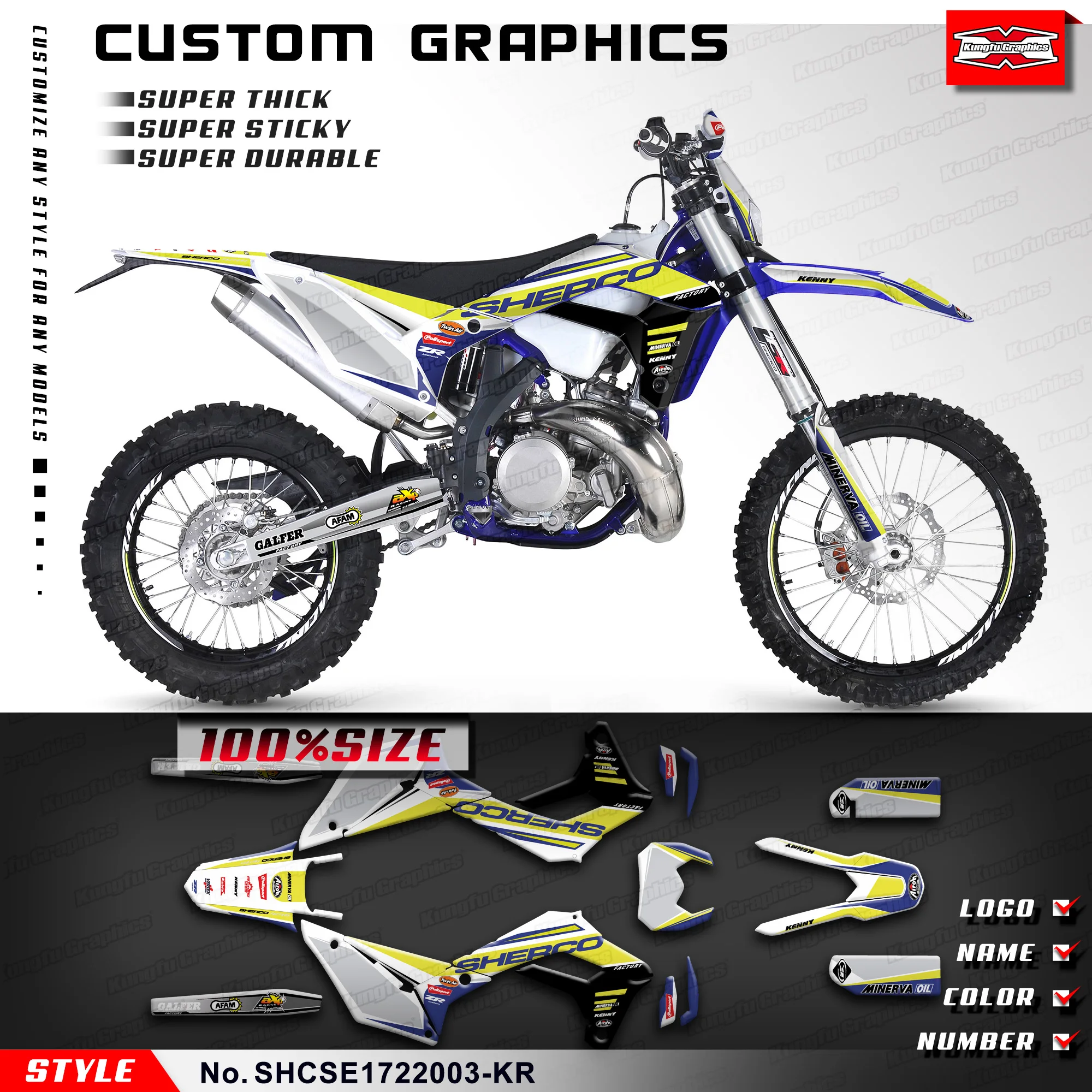 

KUNGFU GRAPHICS Motorcycle UV-resistant Vinyl Decal Kit for Sherco SE-R SC FSE-R SCF 125-500 2017-2023, SHCSE1722003-KR