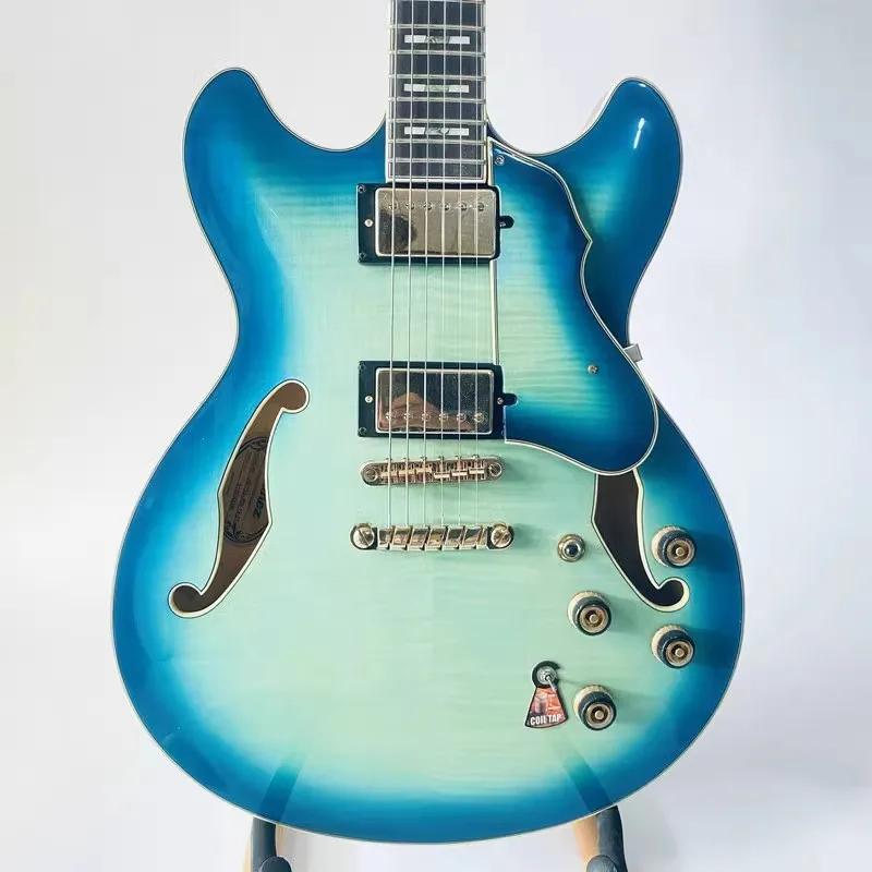 Genuine&Original IBANEZ AS153 Semi Hollowbody Jazz Guitar Blue Flamed Maple Body Ebony Fingerboard with Binding Damages