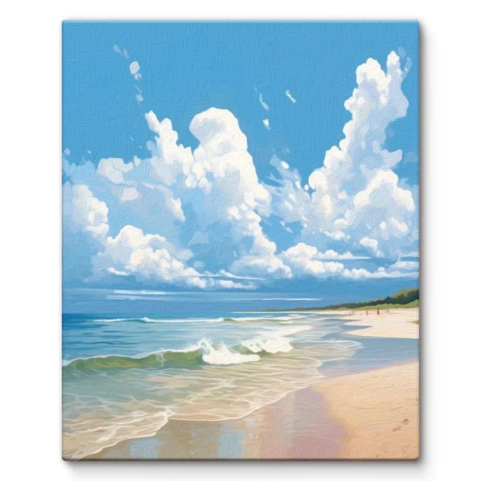 Multiple sizes 1pc frameless Canvas Painting,1pc frameless Painting By Numbers Draw Crafts Picture Seaside scenery with waves Wa