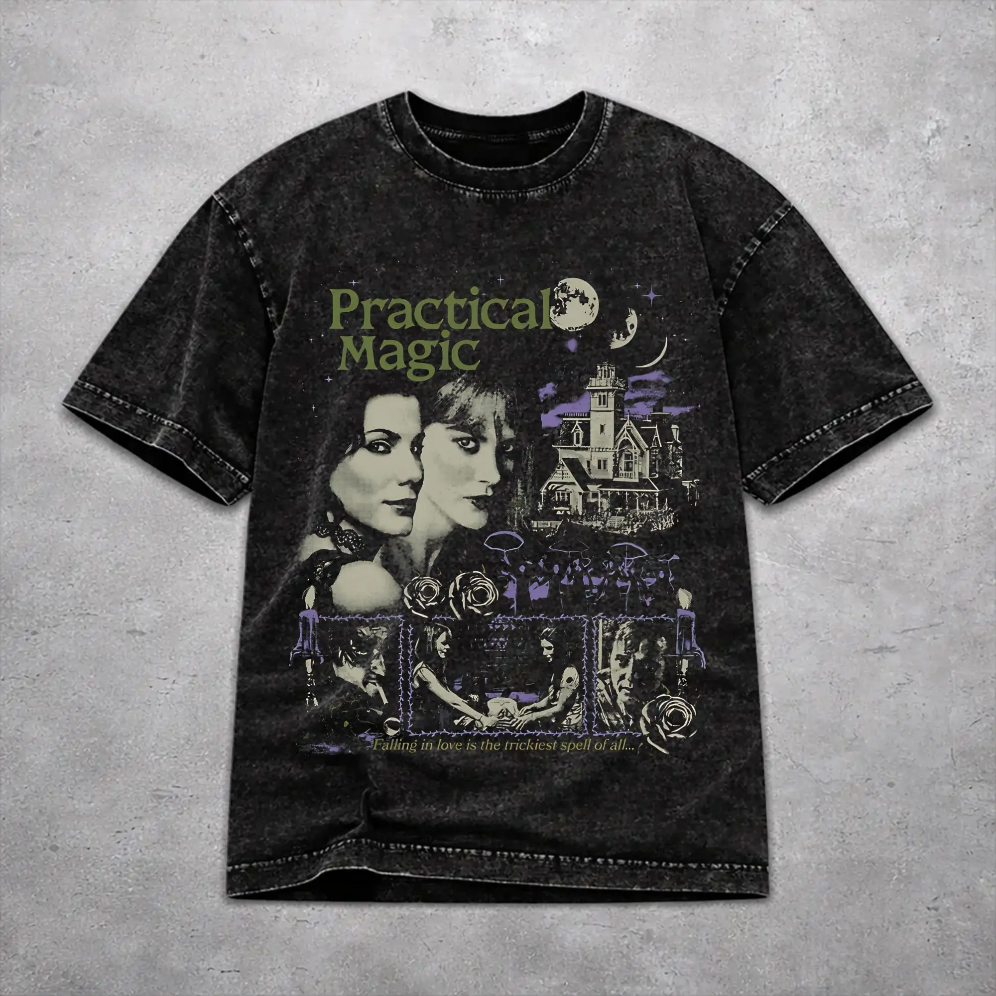 Practical Magic 2 Witchy Romance Witch Sisters Gothic Fantasy Love Spell Shirt Washed Style For Men Women Pure Cotton T-Shirts