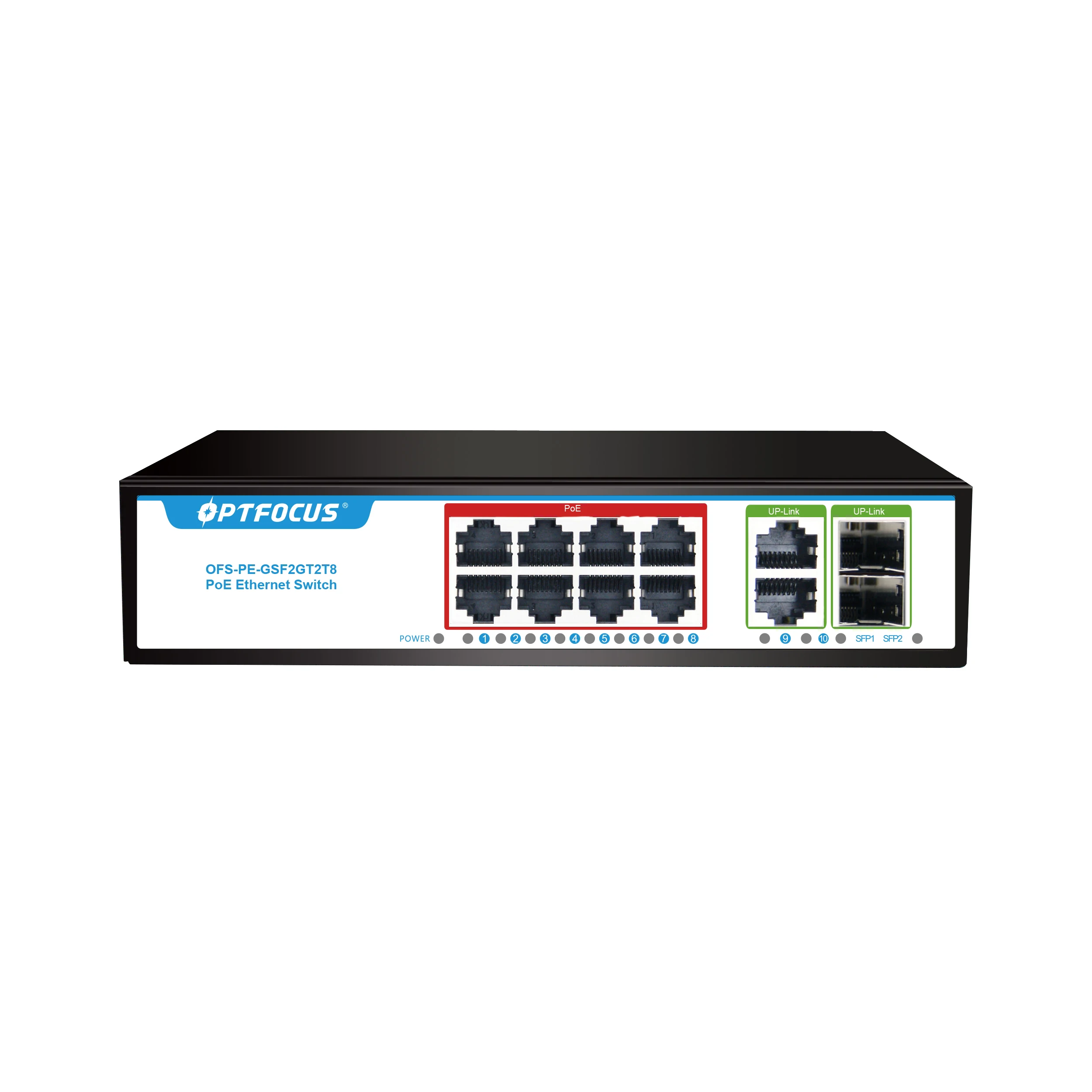 OPTFOCUS 120W 8 gigait poe+2 RJ45+2 SFP Gigabit fiber Durable PoE+ SFP Fibra 8 portas Ativo Passivo Sfp Poe 48v Gigabit Switch