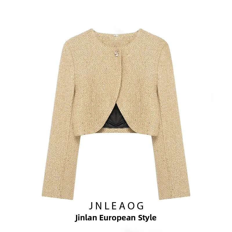 

JNLEAOG Women's Faion ort Outerwear Autumn New Sle Versatile Metal Color Tead Structure Coat Ladies Stand Fit Long...