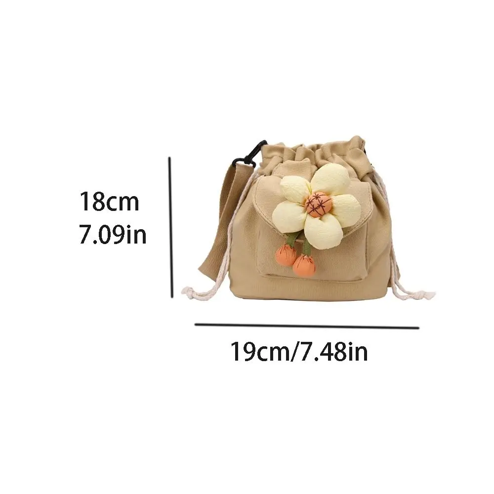 Ins Flower Crossbody Bags Canvas Large Capacity Shoulder Bag Drawstring Purse Shoulder Women