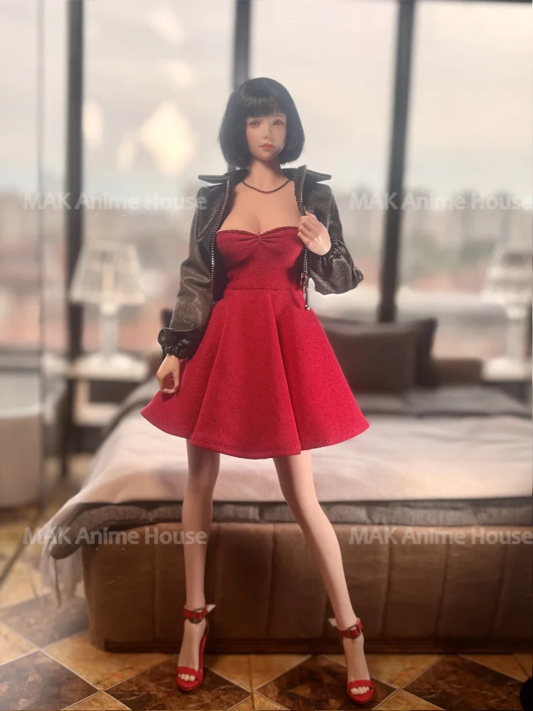 1/6 مقياس ألف خط الفرنسية الخصر مقصوص مظلة تنورة قصيرة سترة جلدية الملابس نموذج ل 12 ''أنثى عمل الشكل الجندي #3