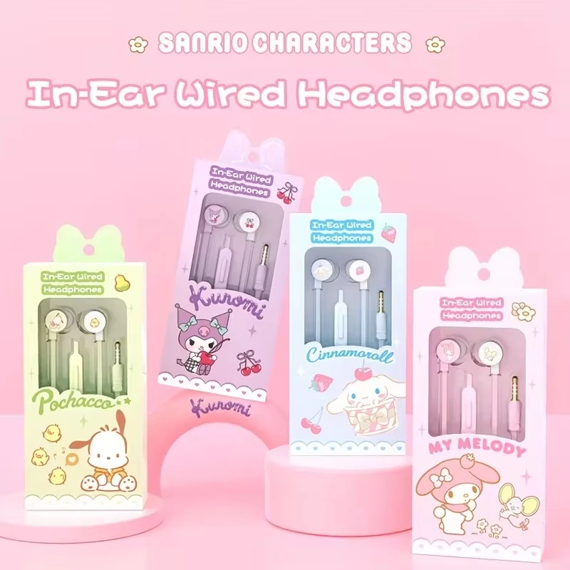 New Sanrio JS-0131 in-ear Wire Earbuds Kuromi Cinnamoroll Music Earphones My Melody Kawaii Games Sports Headphones Pochacco Gift