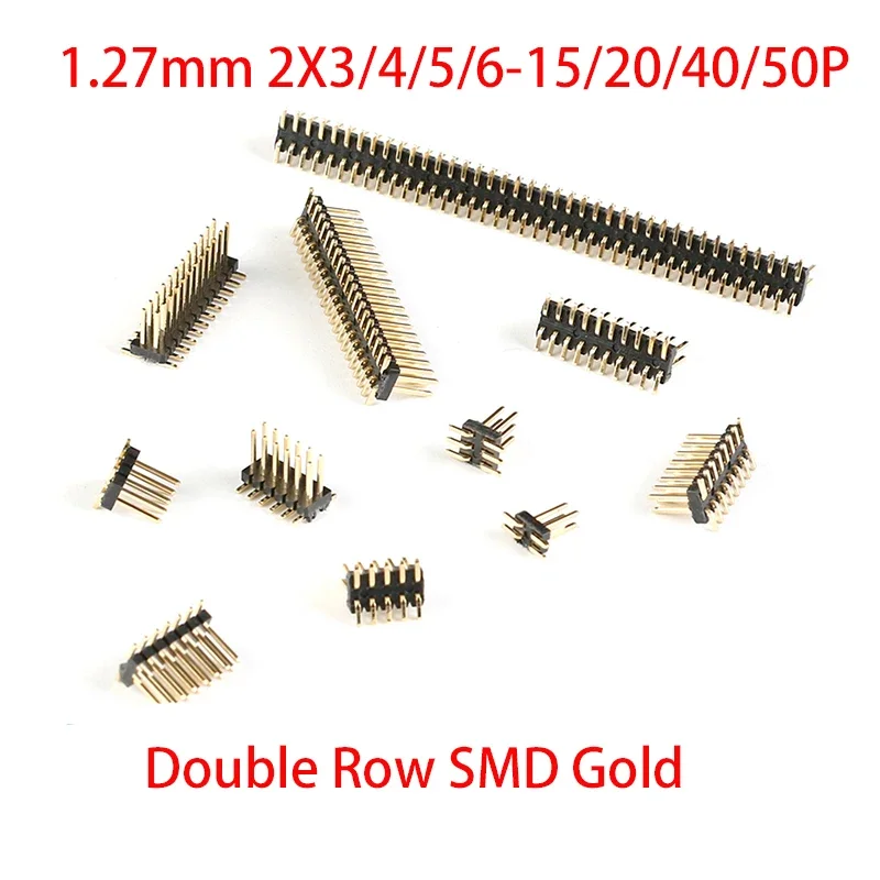 100pcs 1.27mm SMT Header Double Row SMD 2X3/4/5/10/20/25/40/50P Single Plastic Gold-plated B=4.3mm PCB Male Pin Header Connector