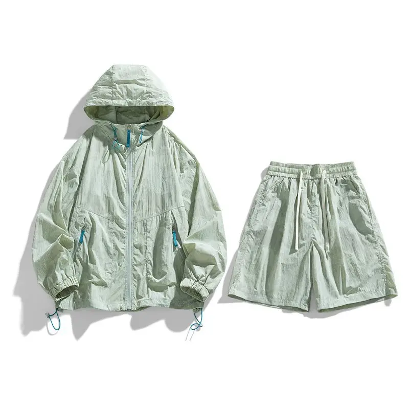 

Ice Silk Sunscreen Clothing Set Men's Summer Sunscreen Clothing Men's Casual Sports UV Protection Jacket Set