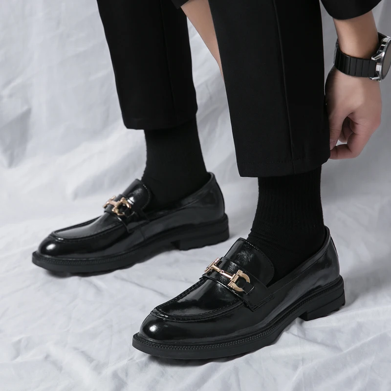 Derby Shoes for Men Thick Bottom Lace Up Round Toe Black Male Comfortable Anti-slip Business Formal Wedding Dress Shoes Loafers