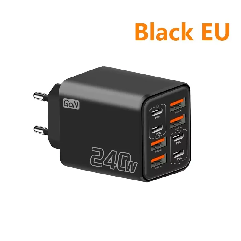 240W GaN-Ladegerät 8-in-1 Superschnelles Ladegerät USB-C-Netzadapter EU/US/UK-Stecker Ladegerät für iPhone Samsung Xiaomi