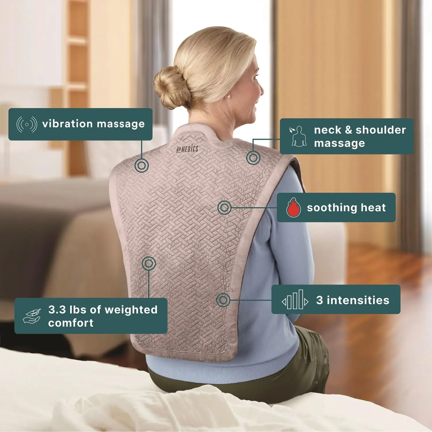 Vibration Heated Shoulder Massager Wrap, Soft Fabric, Tension Relief with 2 Speeds & Styles