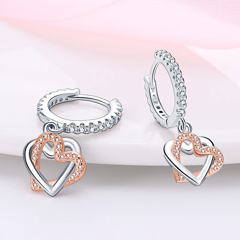 Classic 925 Silver Color Hoop Earrings For Womens Sparkling Star Moon Heart Shaped Luxury Fine Engagement Wedding Earring Gifts