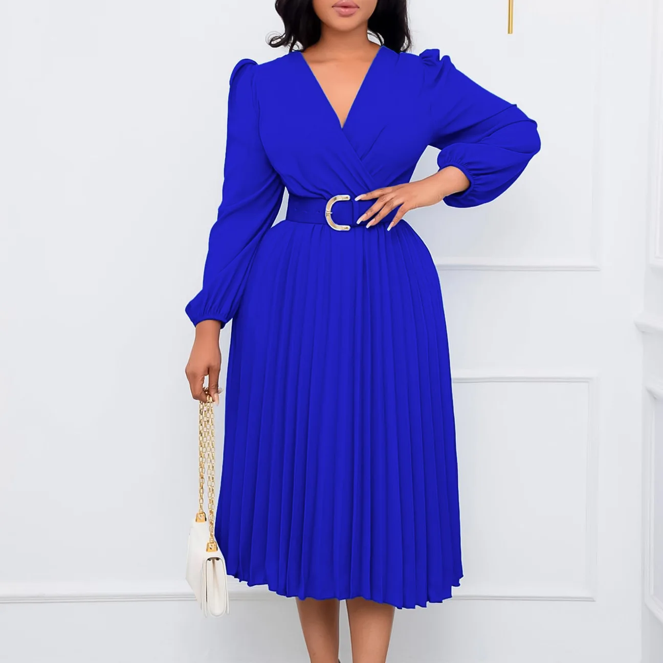 2024 fashion Sexy Women Elegant Classic solid women party evening casual pleated dress plus size women dresses