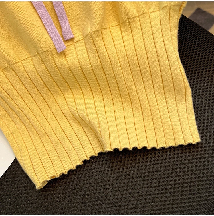 2024 Summer Stylish Sweater Women Knit T-shirt Pullover Short Sleeve Square Collar Bowtie Crop Tops Knitwear Fashion Chic Jumper