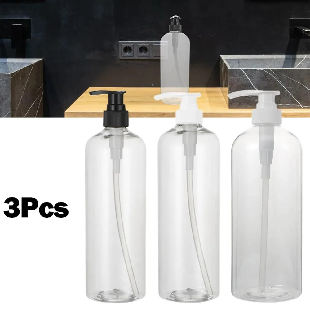 3pcs 500ml  Bathroom Home Bottles Soap Dispenser Shower Storage Transparent Container Cream Gel Holder Lotion Pump Empty Bottles