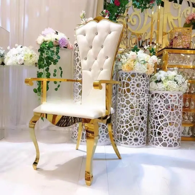 European-style senior royal villa club wedding chair stainless steel high back armchair restaurant leisure lobby leather chair