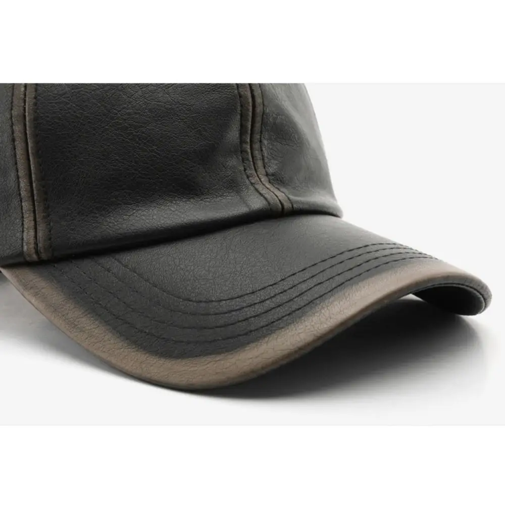 Retro Verstellbare Baseballkappe aus Kunstleder im Used-Look Lässige Gewaschene Leder-Dad-Mütze Sonnenhut für Damen und Herren – Detail 5